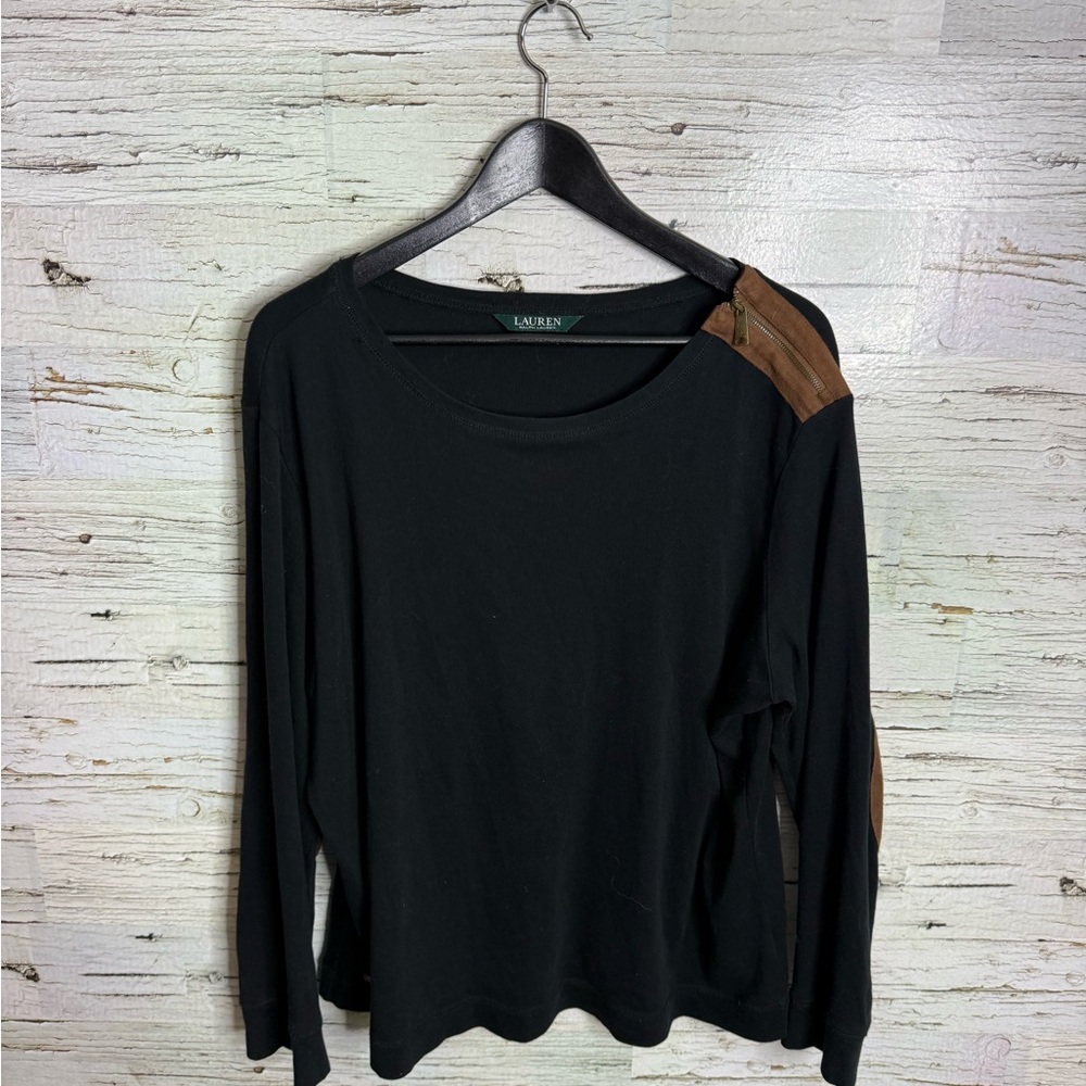 Lauren Ralph Lauren Black Top with Brown Accents elbow patches size xl